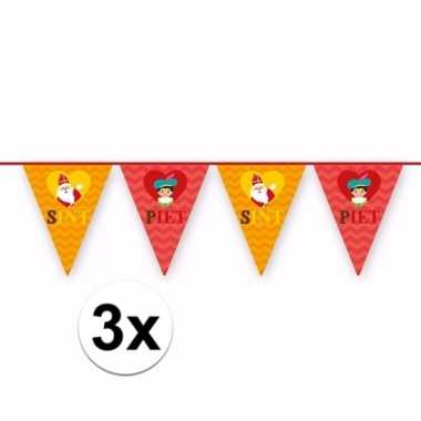 3x sinterklaas decoratie vlaggen slingers rood/oranje
