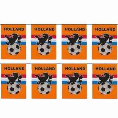 4x stuks vlaggenlijnen/vlaggetjes oranje holland voetbal thema 10 meter