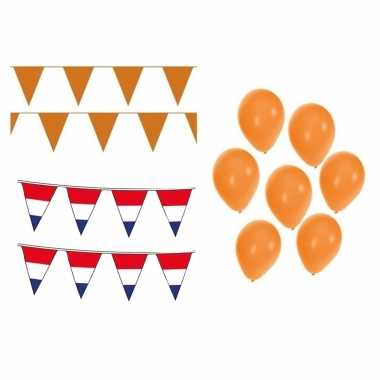 Ek voetbal holland oranje feest versiering met ballonnen en totaal 60 meter vlaggenlijnen