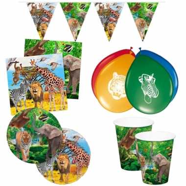 Gedekte kinderfeestje jungle tafel set bordjes/bekers/servetten voor 8x kinderen