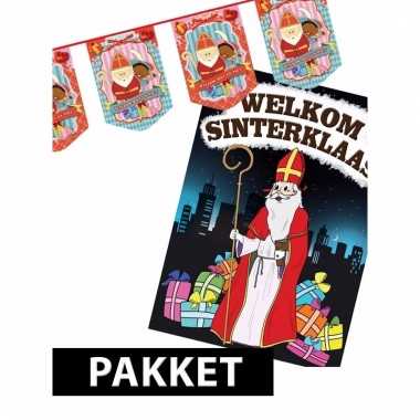 Luxe sinterklaas slinger vlaggetjes 10 m met deurposter a1