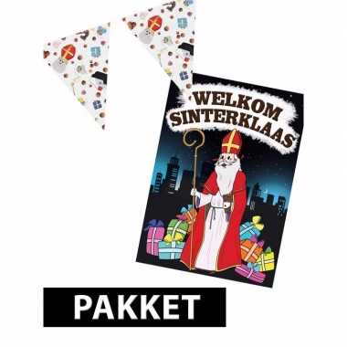 Sinterklaas versiering vlaggenlijn 10 m snoepgoed print met deurposter