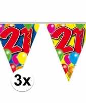 3x 21 jaar vlaggetjes slingers 10 meter