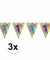 3x mini vlaggetjeslijn slingers verjaardag versiering 1 jaar