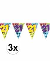 3x mini vlaggetjeslijn slingers verjaardag versiering 21 jaar