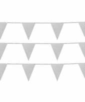 3x zilveren puntvlaggenlijn slingers met glitters 6 meter