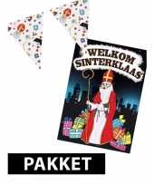 Sinterklaas versiering vlaggenlijn 10 m snoepgoed print met deurposter
